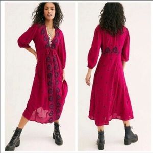 Free People Embroidered Fable Midi Dress